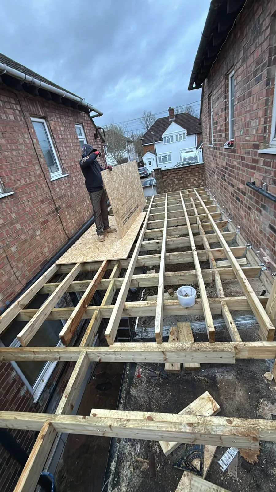 Flat roof timber deck prepared for waterproofing